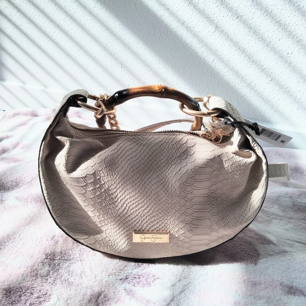 Jessica Simpson Cream Shoulder Bag with Bamboo Handle